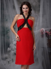 Red Tea-length Homecoming Dress With Black Straps Summer