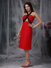 Red Tea-length Homecoming Dress With Black Straps Summer