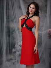 Red Tea-length Homecoming Dress With Black Straps Summer