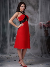 Red Tea-length Homecoming Dress With Black Straps Summer