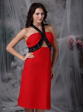 Red Tea-length Homecoming Dress With Black Straps Summer