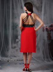 Red Tea-length Homecoming Dress With Black Straps Summer