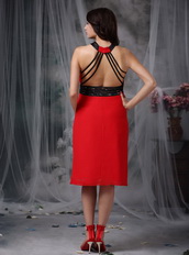 Red Tea-length Homecoming Dress With Black Straps Summer