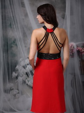 Red Tea-length Homecoming Dress With Black Straps Summer