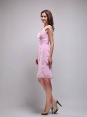 V-neck Knee-length Layers Pink Skirt Homecoming Dress