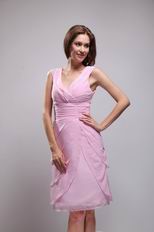 V-neck Knee-length Layers Pink Skirt Homecoming Dress