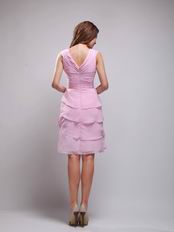 V-neck Knee-length Layers Pink Skirt Homecoming Dress