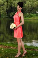 Simple Halter Column Coral Pink Homecoming Dress Cheap