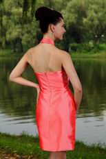 Simple Halter Column Coral Pink Homecoming Dress Cheap