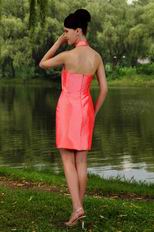 Simple Halter Column Coral Pink Homecoming Dress Cheap