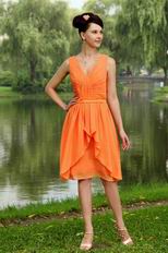 V Neck Orange Chiffon Homecoming Dresses For Sale