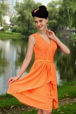 V Neck Orange Chiffon Homecoming Dresses For Sale