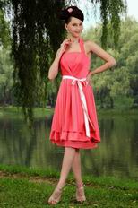 Pretty Halter Knee Length Skirt Homecoming Pink Dress