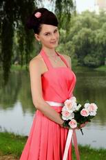 Pretty Halter Knee Length Skirt Homecoming Pink Dress