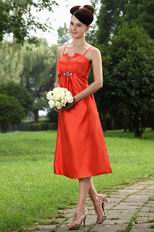 Spaghetti Straps Tea Length Red Dress For Homecoming