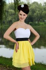 Cute White And Yellow Chiffon Homecoming Dress Under 100