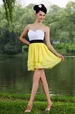 Cute White And Yellow Chiffon Homecoming Dress Under 100