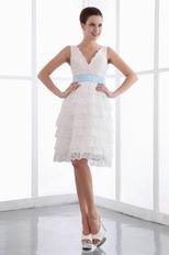 Layers Lace Skirt Homecoming Dress With Baby Blue Belt