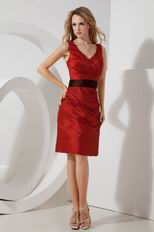 Wine Red V-Neck Black Belt Homecoming Dress Discount