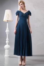 Cap Sleeves Ankle Length Navy Homecoming Dress