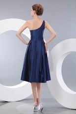 Modest Dark Blue Homecoming Dress With One Shoulder Skirt