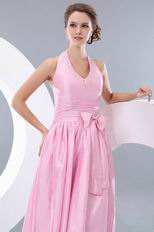 Short Pink Taffeta Homecoming Dress Halter Top Design