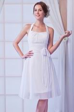 Halter White Chiffon Skirt With Bowknot Homecoming Dress