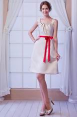 Square Champagne Homecoming Dress With Bowknot Design