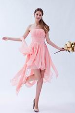 Cute Cascade Drapped Asymmetrical Pink Homecoming Dress