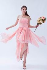 Cute Cascade Drapped Asymmetrical Pink Homecoming Dress