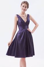 V-Neck Purple Taffeta Mini Homecoming Short Dresses