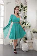 Turquoise One Shoulder Long Sleeve Homecoming Dress