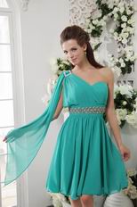 Turquoise One Shoulder Long Sleeve Homecoming Dress