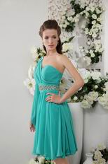 Turquoise One Shoulder Long Sleeve Homecoming Dress