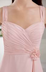 Pink Straps Hand Made Flower Side Homecoming Chiffon Dress