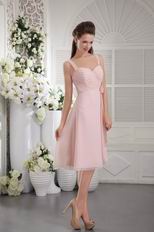 Pink Straps Hand Made Flower Side Homecoming Chiffon Dress