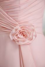 Pink Straps Hand Made Flower Side Homecoming Chiffon Dress