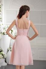 Pink Straps Hand Made Flower Side Homecoming Chiffon Dress