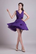 Purple V-neck Homecoming Dress With Hand Made Flower