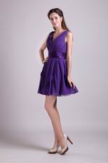 Purple V-neck Homecoming Dress With Hand Made Flower