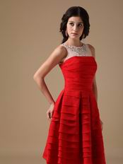 Bateau Neckline Modest Cheap Carmine Homecoming Dress