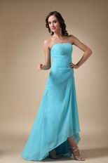 Cheap Strapless Aqua Blue High Low Prom Dress