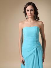 Cheap Strapless Aqua Blue High Low Prom Dress