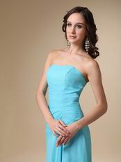Cheap Strapless Aqua Blue High Low Prom Dress