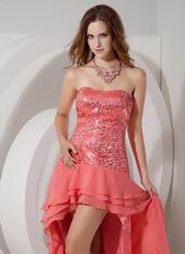 2014 Top Designer Watermelon Sequin High-low Prom Dress
