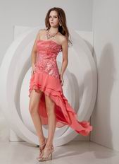 2014 Top Designer Watermelon Sequin High-low Prom Dress