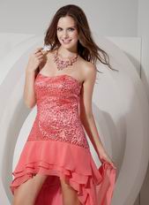 2014 Top Designer Watermelon Sequin High-low Prom Dress