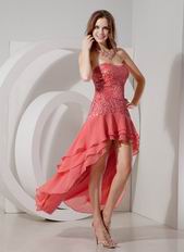 2014 Top Designer Watermelon Sequin High-low Prom Dress