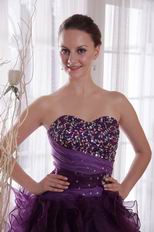 Purple Low Front Long Back Prom Dress With Crystal Decorate