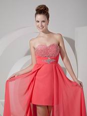 Discount High-low Watermelon Prom Dress With Beading